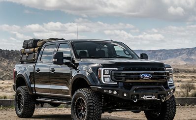 Lifted pickup with wheel package in the desert